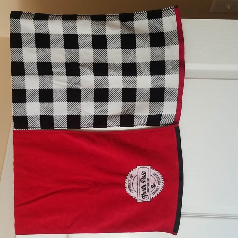 Christmas themed hand towels - Red, Black, and white Buffalo Check